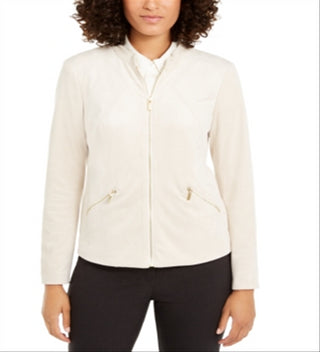 Alfani Women's Faux Suede Zip Pocket Jacket Brown Size Petite Small