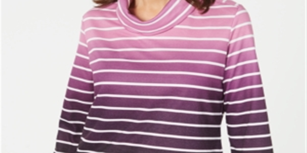 Karen Scott Women's Striped Cowlneck Top Berry Multi  Size Small