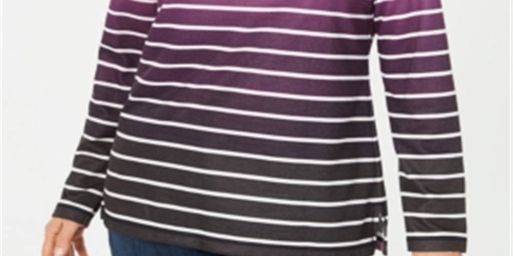 Karen Scott Women's Striped Cowlneck Top Berry Multi  Size Small