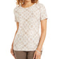 JM Collection Women's Printed Jacquard T-Shirt Brown Size Medium