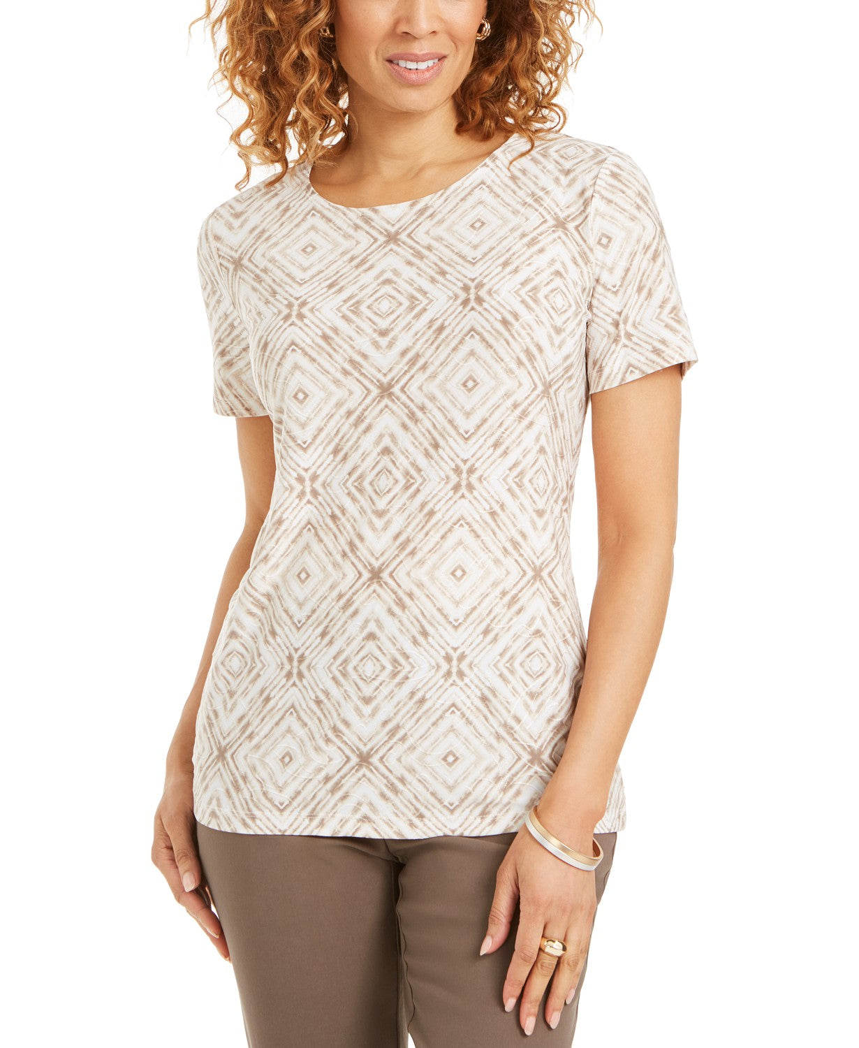 JM Collection Women's Printed Jacquard T-Shirt Brown Size Medium
