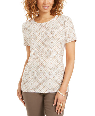 JM Collection Women's Printed Jacquard T-Shirt Brown Size Medium