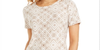 JM Collection Women's Printed Jacquard T-Shirt Brown Size Medium