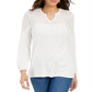 Style & Co Women's Lace Shoulder Top White Size Petite S