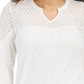 Style & Co Women's Lace Shoulder Top White Size Petite S