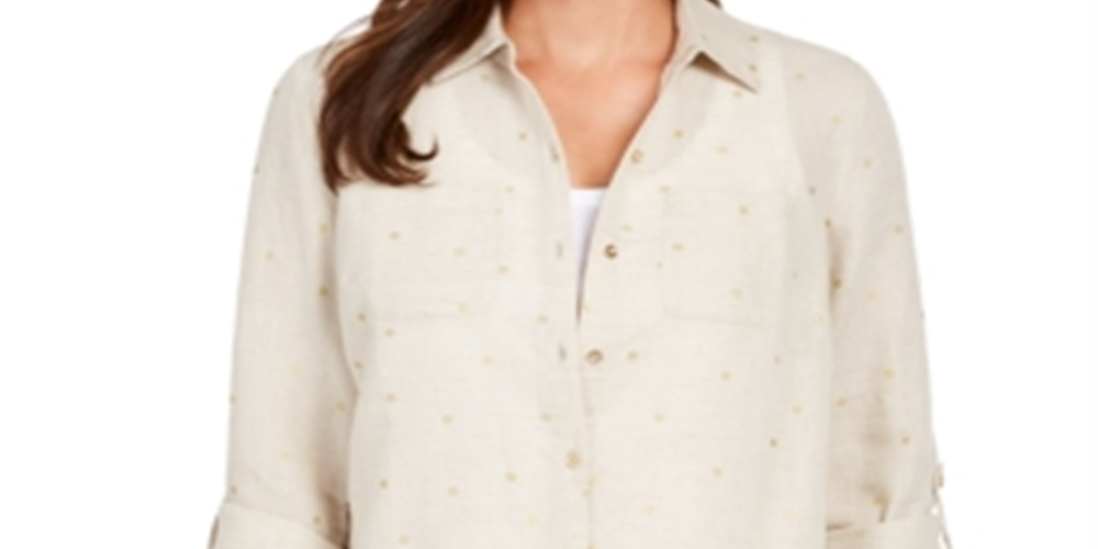 Charter Club Women's Foil Dot Linen Top Brown Size Small