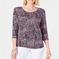 JM Collection Women's Printed 3/4 Sleeve Top Pink Animal Print  Size Petite S/M