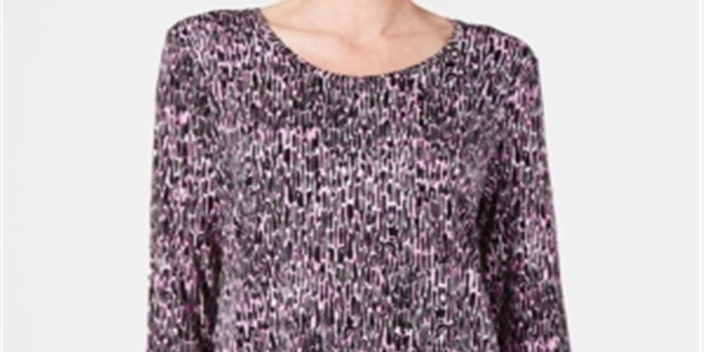 JM Collection Women's Printed 3/4 Sleeve Top Pink Animal Print  Size Petite S/M