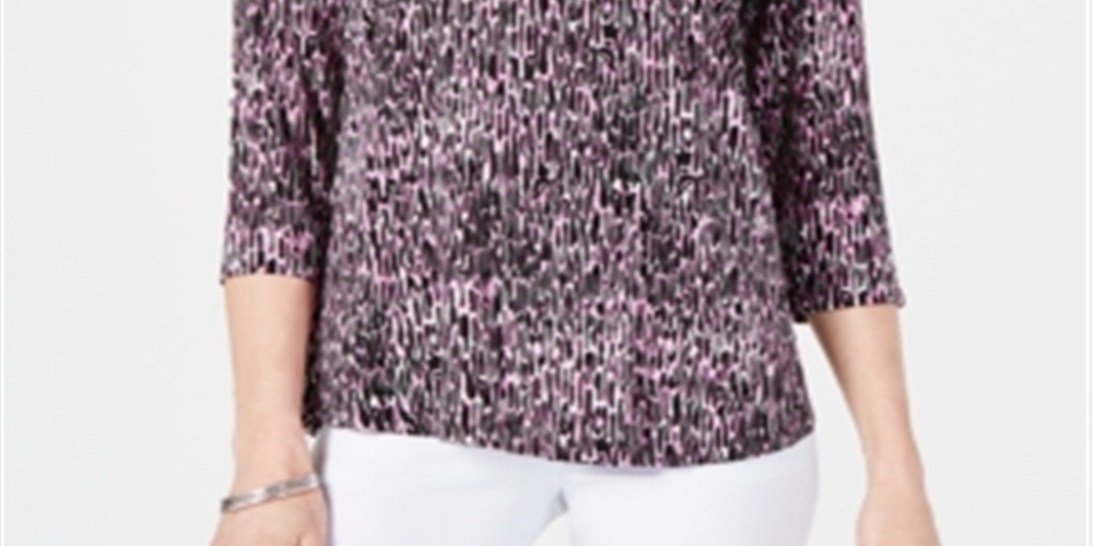 JM Collection Women's Printed 3/4 Sleeve Top Pink Animal Print  Size Petite S/M
