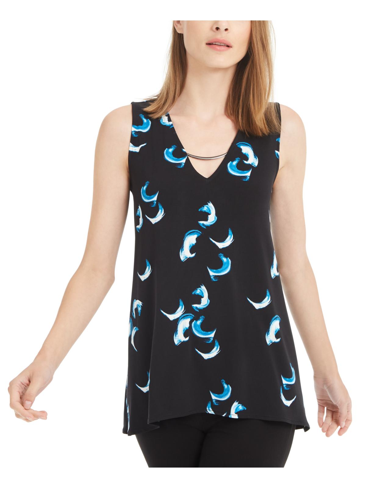 Alfani Women's Hardware Trim Top Blue-Black  Size Petite S