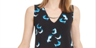 Alfani Women's Hardware Trim Top Blue-Black  Size Petite S