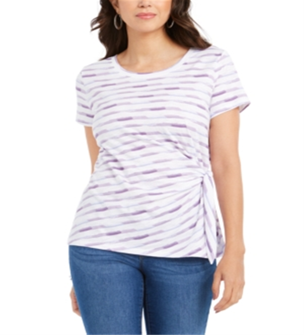Style & Co Women's Printed Side Tie Top Purple Size X-Small
