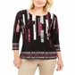 JM Collection Women's Printed Jacquard Top Black Size Medium