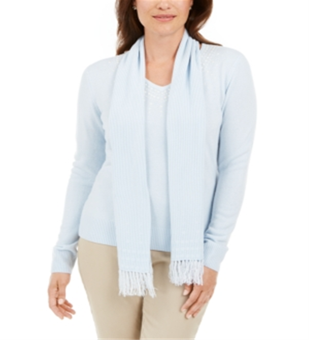 Karen Scott Women's Embellished Scarf Sweater Blue Size XX-Large