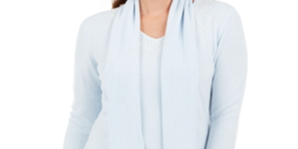 Karen Scott Women's Embellished Scarf Sweater Blue Size XX-Large