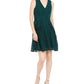 Vince Camuto Women's Lace Zippered Ruffled Sleeveless V Neck Short Party Fit Flare Dress Green Size 6