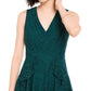 Vince Camuto Women's Lace Zippered Ruffled Sleeveless V Neck Short Party Fit Flare Dress Green Size 6