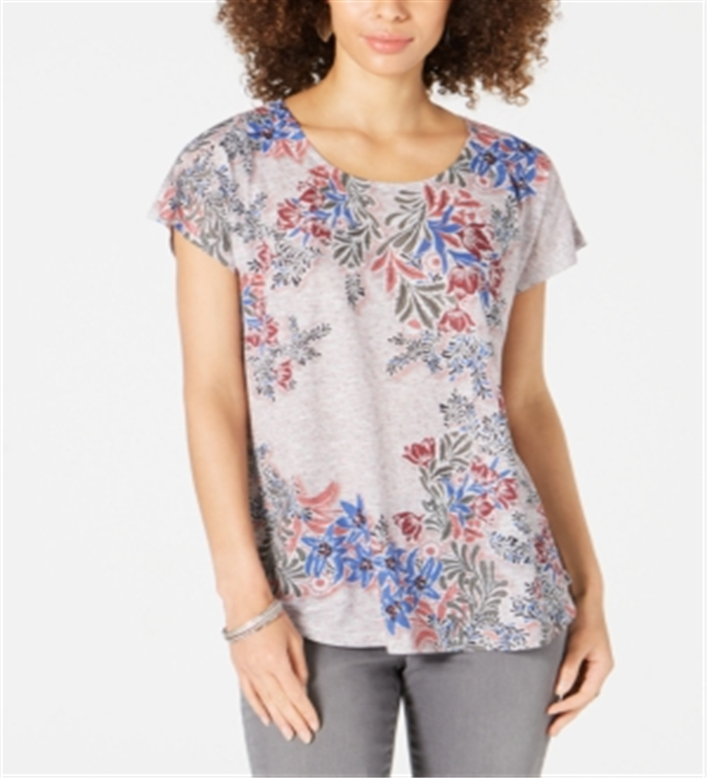 Style & Co Women's Printed Top Pink-Gray  Size Petite S/M