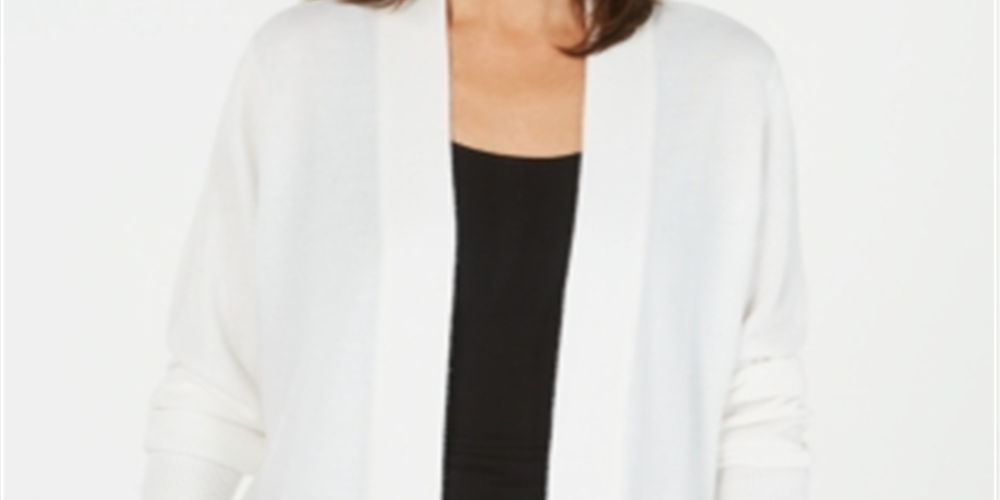 Karen Scott Women's Open Front Long Sleeve Cardigan White Size Large