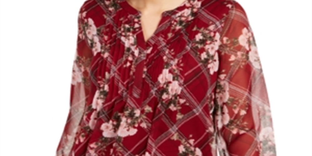 Charter Club Women's Printed Split Neck Top Red Size XX-Large