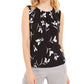 Calvin Klein Women's Floral Sleeveless Jewel Neck Blouse Wear to Work Top Black Size Petite Medium