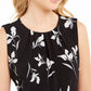 Calvin Klein Women's Floral Sleeveless Jewel Neck Blouse Wear to Work Top Black Size Petite Medium