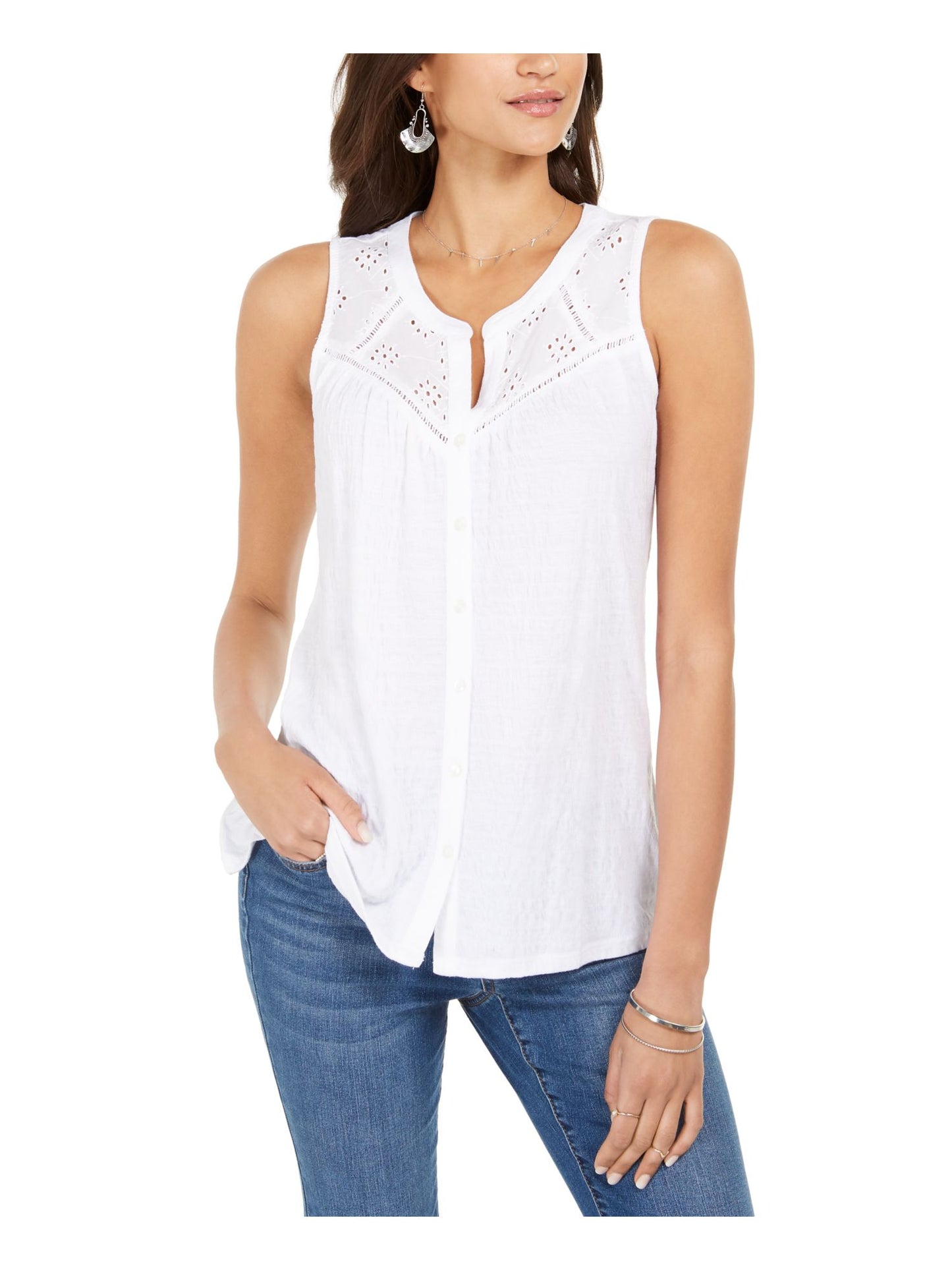 Style & Co Women's Button Down Tank Top White Size Small