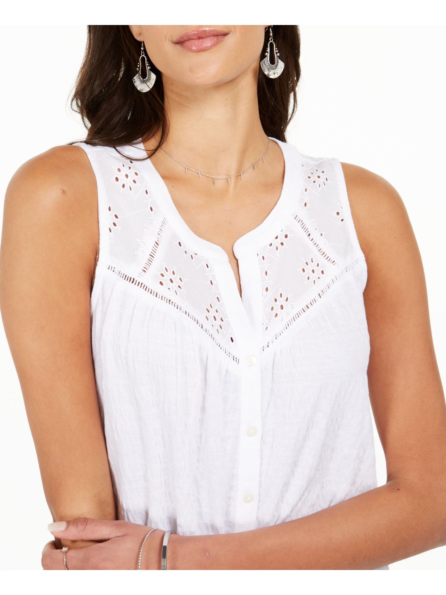 Style & Co Women's Button Down Tank Top White Size Small