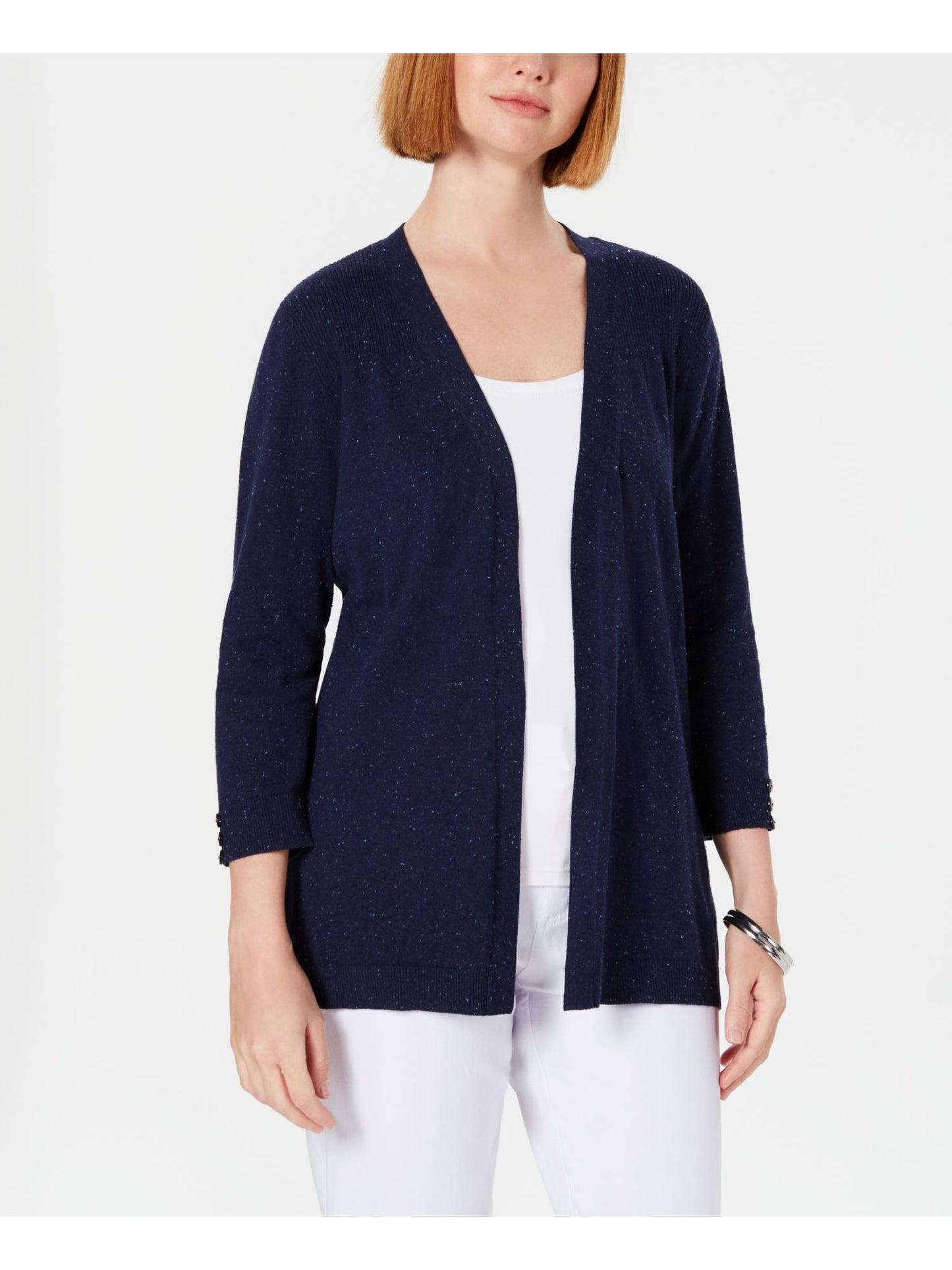 Karen Scott Women's Speckle Long Sleeve Open Cardigan Sweater Blue Size Medium