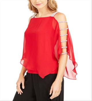 MSK Women's Embellished Cold Shoulder Top Red Size X-Large