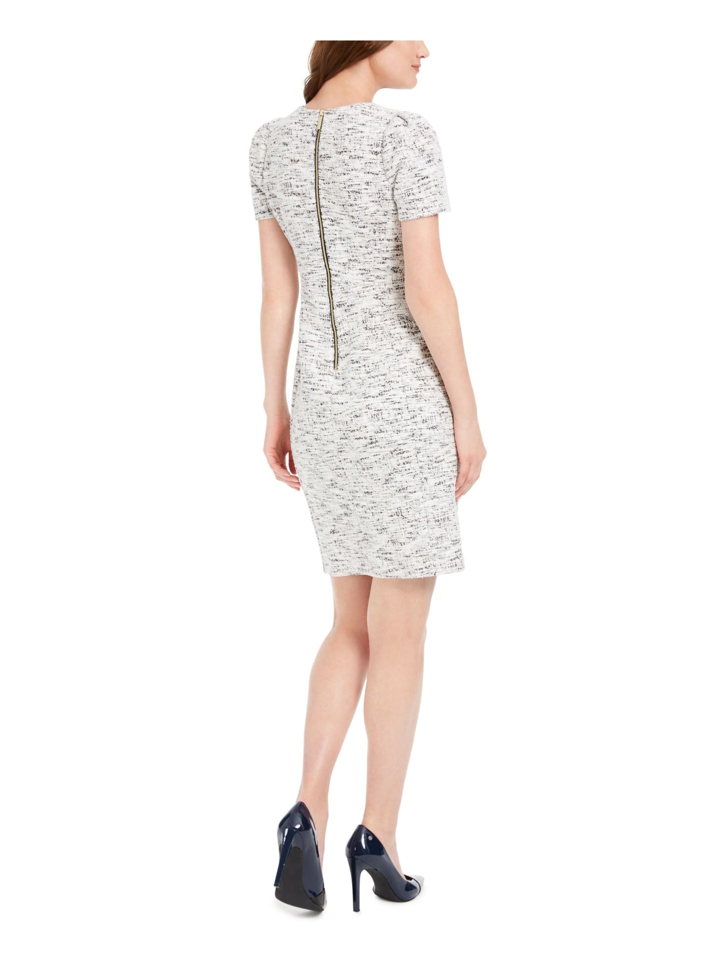 Calvin Klein Women's Short Sleeve Jewel Neck Above the Knee Sheath Wear to Work Dress White Size 14