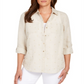 Charter Club Women's Foil Dot Linen Top Brown Size X-Large