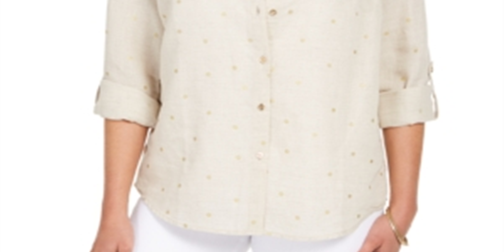 Charter Club Women's Foil Dot Linen Top Brown Size X-Large