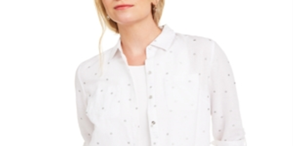 Charter Club Women's Foil Dot Linen Top White Size Medium