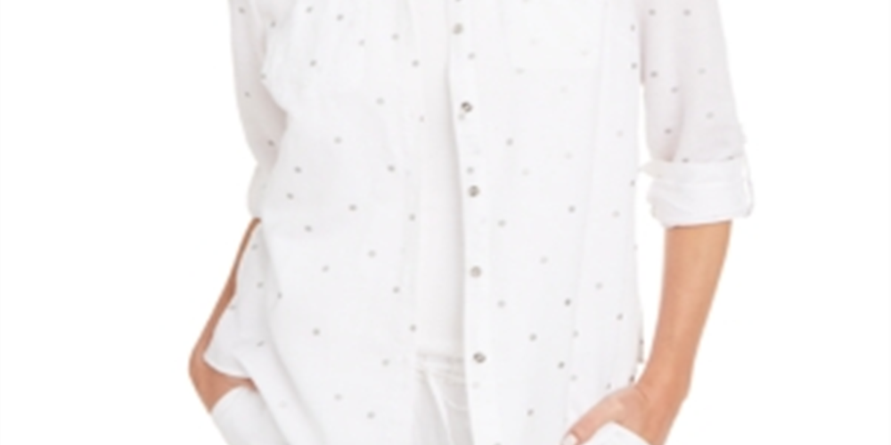 Charter Club Women's Foil Dot Linen Top White Size Medium