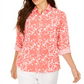 Charter Club Women's Printed Roll Sleeve Top Coral/White Size Large