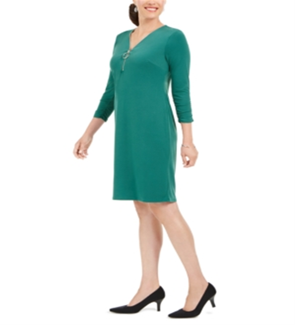 JM Collection Women's Zip Neck a Line Dress Green Size Small