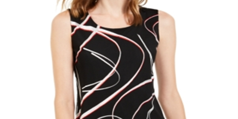 Alfani Women's Printed Pointed Hem Top Black Size Petite S/M