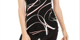 Alfani Women's Printed Pointed Hem Top Black Size Petite S/M