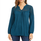 Style & Co Women's Lace Shoulder Top Dark Kale Size Petite S