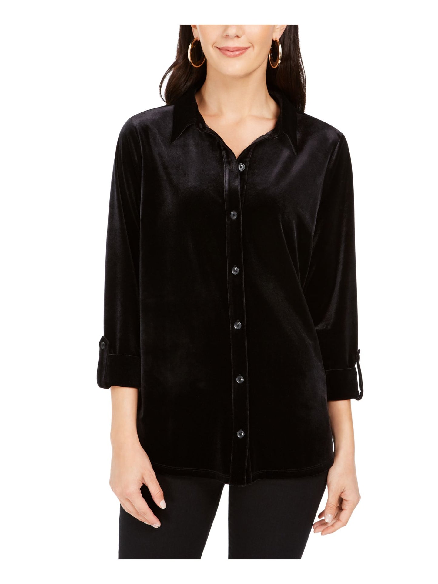 Charter Club Women's Long Sleeve Button up Evening Top Black Size Large