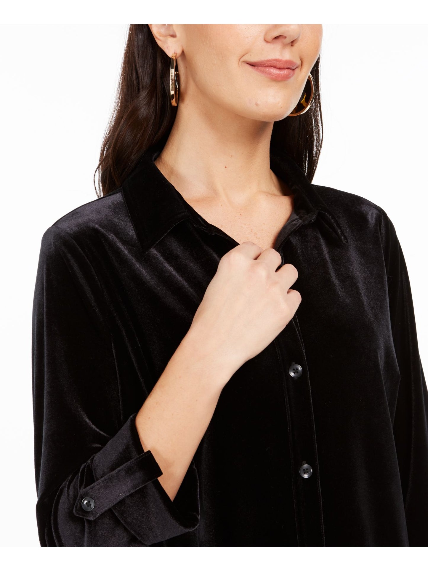 Charter Club Women's Long Sleeve Button up Evening Top Black Size Large