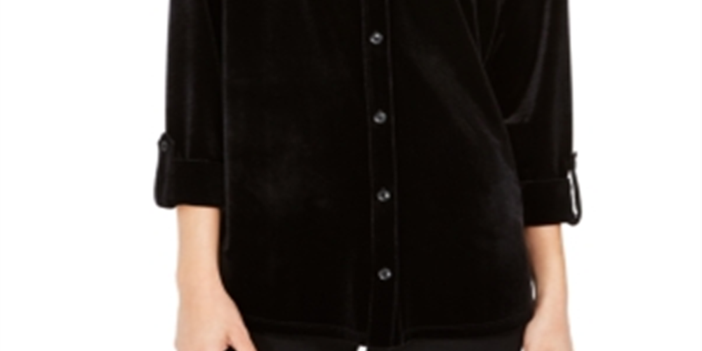 Charter Club Women's Long Sleeve Button up Evening Top Black Size Large