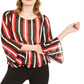 Alfani Women's Striped Angel Sleeve Bubble Top Black-Red  Size Petite S/M