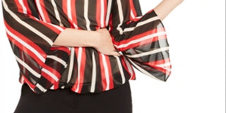 Alfani Women's Striped Angel Sleeve Bubble Top Black-Red  Size Petite S/M