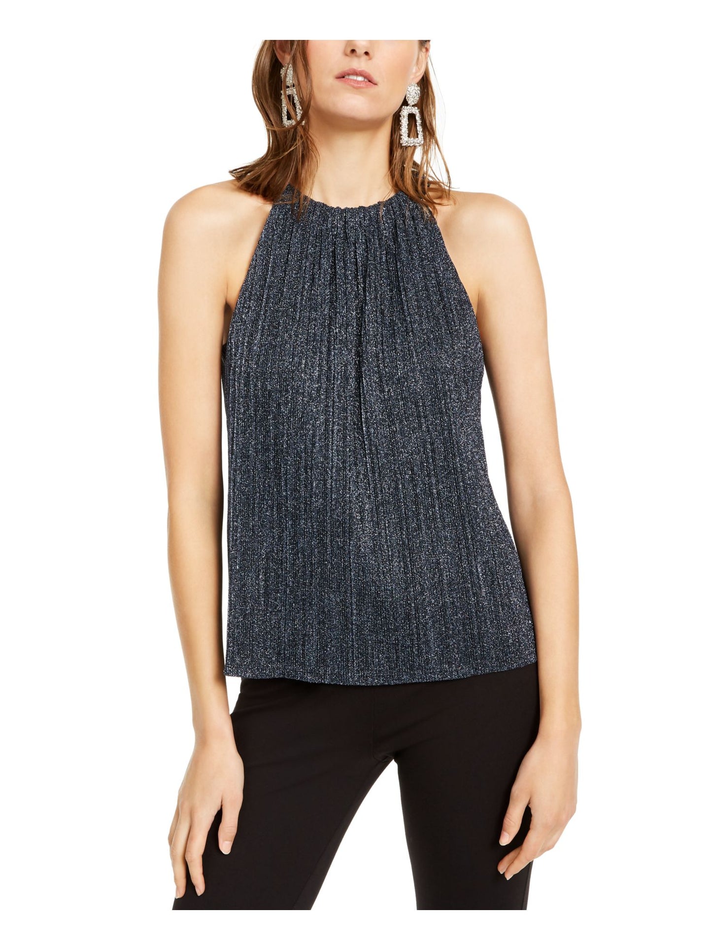 INC International Concepts Women's Shine Halter Top Blue metalic Size -Petite XL