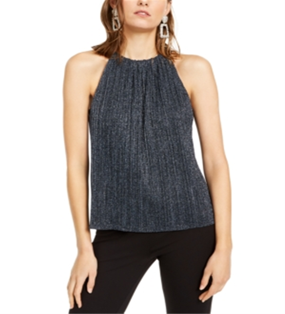 INC International Concepts Women's Shine Halter Top Blue metalic Size -Petite XL