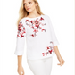 Charter Club Women's Embroidered Split Sleeve Top White Size X-Small