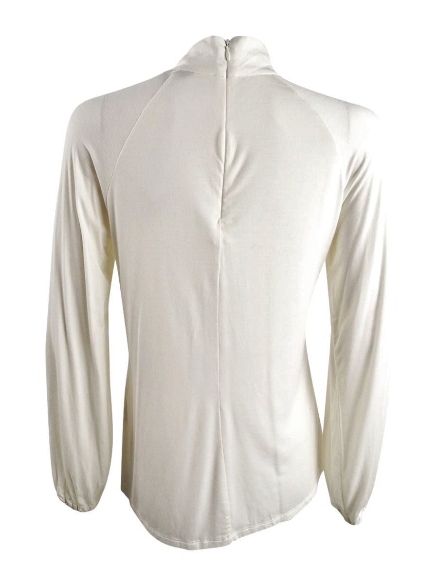 Ralph Lauren Women's Mock Turtleneck Neck Tie Knit Top White Size Large