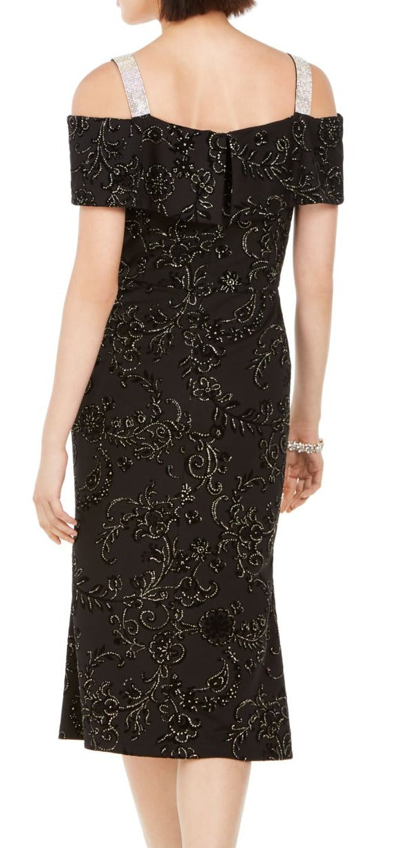 28Th Park Women's Sheath Cold Shoulder Glitter Dress Brown Size 12